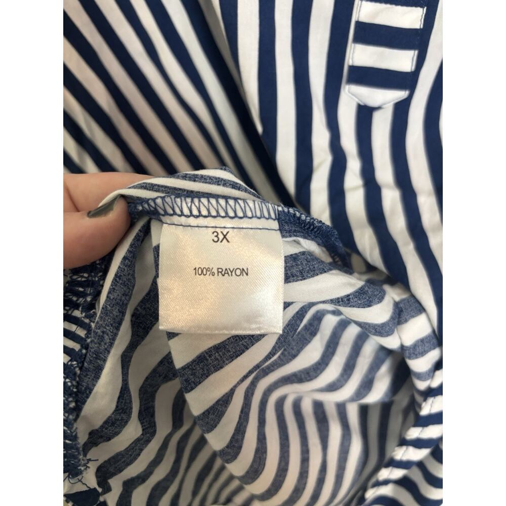 Jane Delancey Navy White Striped Roll Tab Sleeve Top 3X Nautical Coastal - Picture 8 of 8